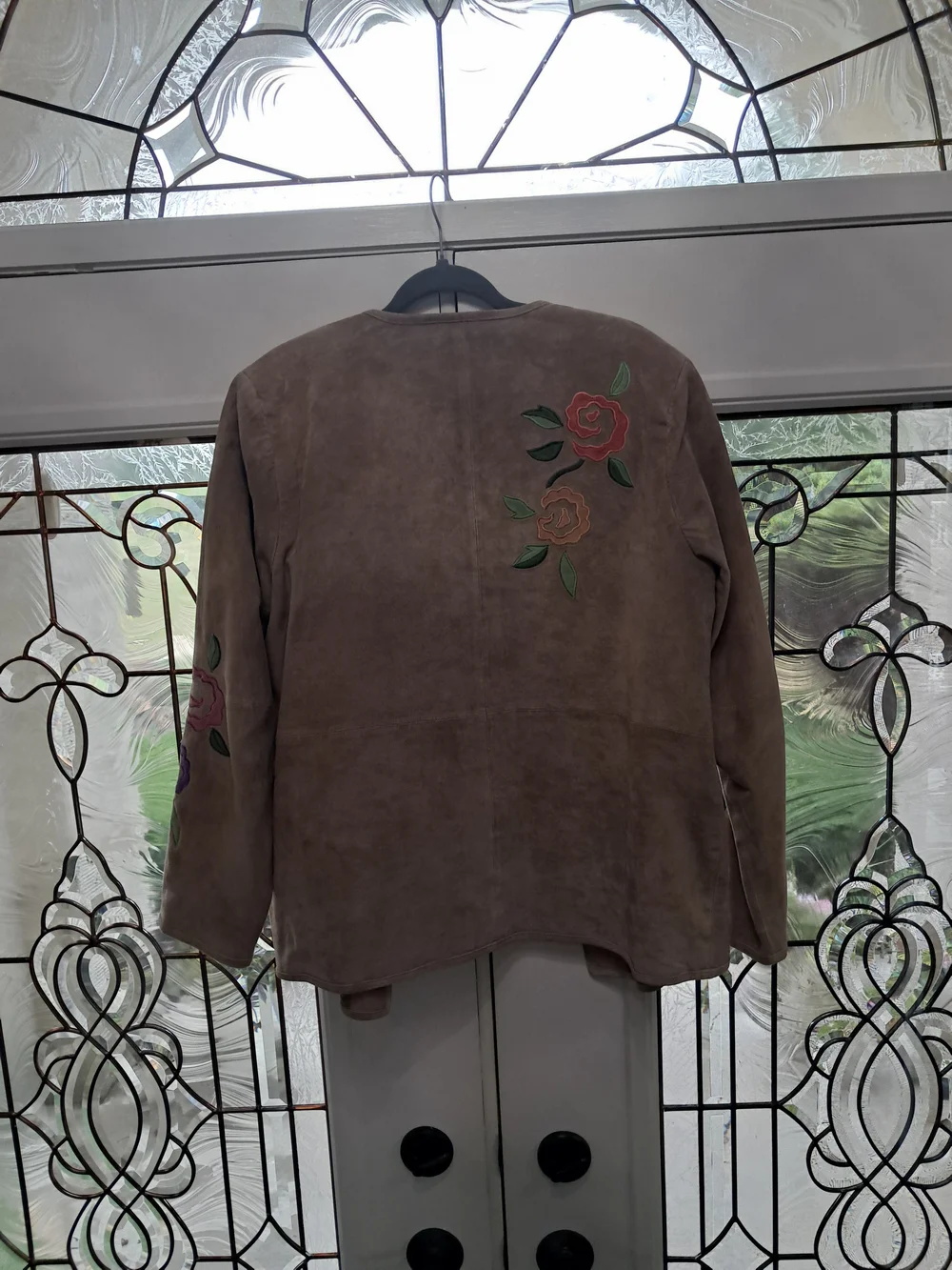 Linea by Louis Dell'Olio Taupe Suede Floral Appliqué Jacket
